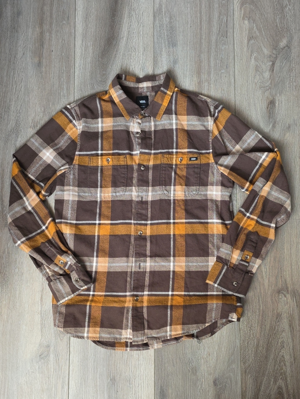 Vans Men's Brown & Mustard Plaid Button-Down Shirt